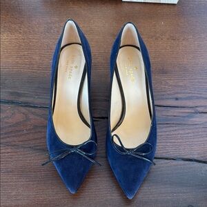 Kate Spade Blue Velvet Heels with Feminine Bow